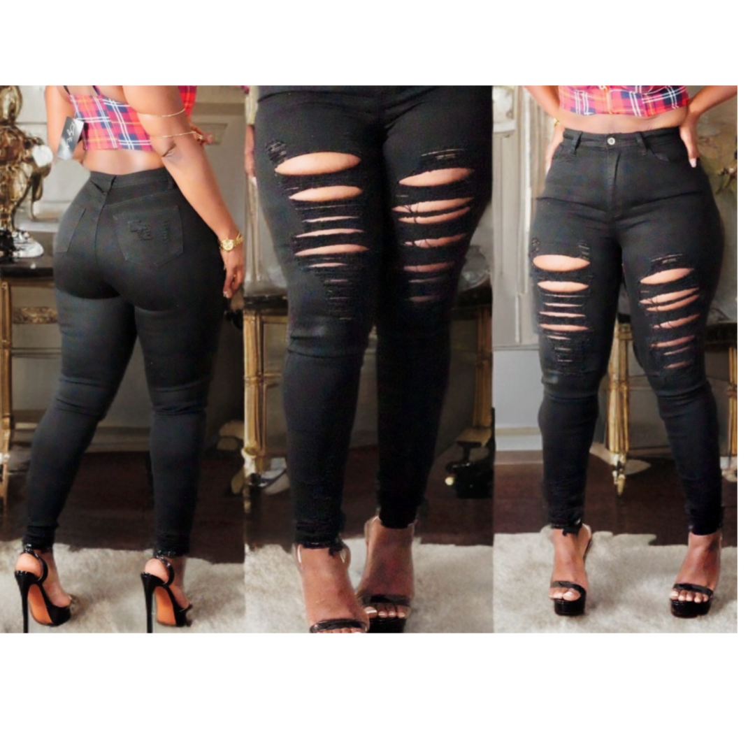 Paint Them On Black Ripped Jeans