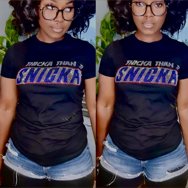 THICKA THAN A SNICKA Tee (Swarovski Crystal) Black