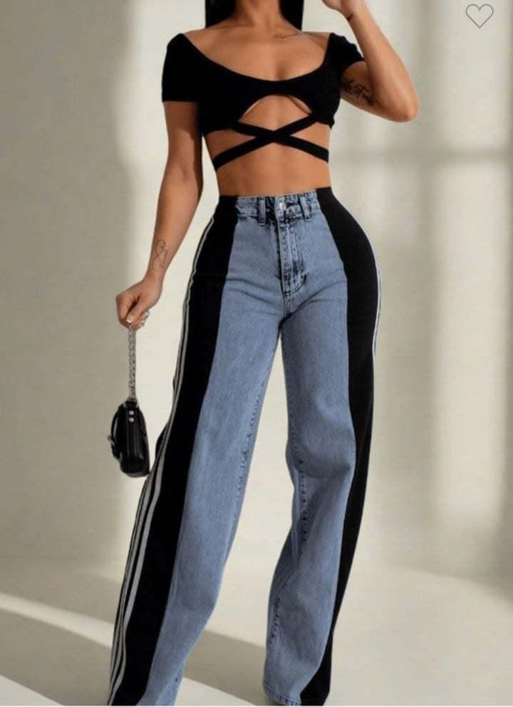 Denim W/Black Track Pants