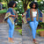 Knit Boho Coverup Poncho Orange and Blue