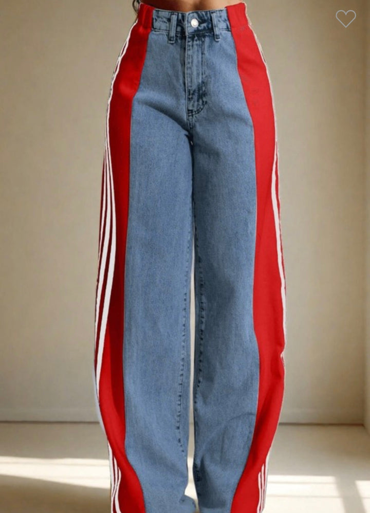 Denim W/Red side panels