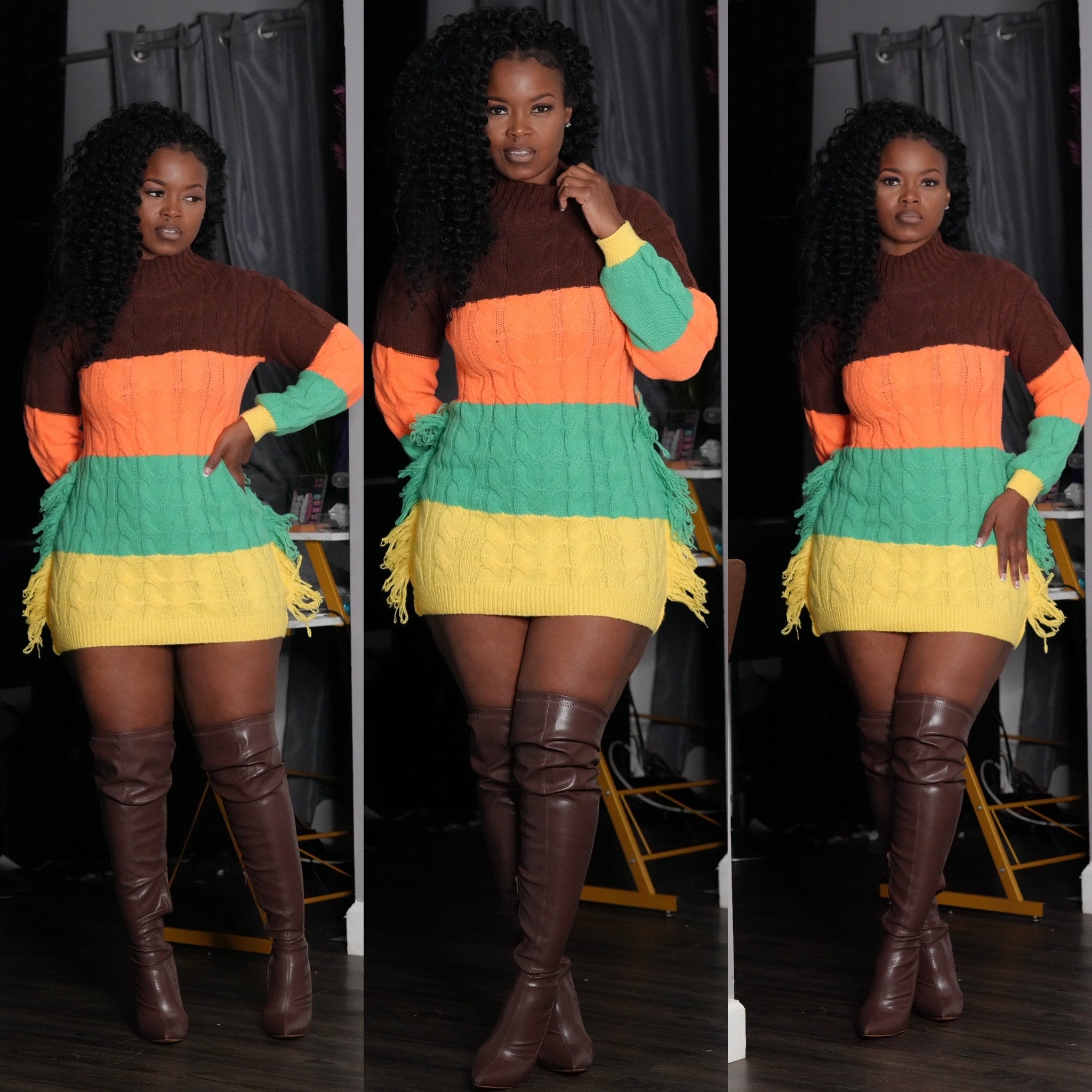 Colorblock Knit Fringe Dress – Glam26 Boutique