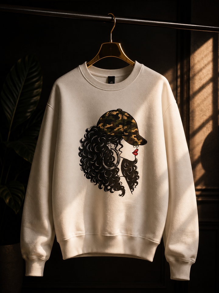 Camo Hat Girl Crewneck