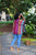 Knit Boho Coverup Poncho Pink and Blue