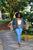 Knit Boho Coverup Poncho Orange and Blue