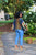 Knit Boho Coverup Poncho Orange and Blue