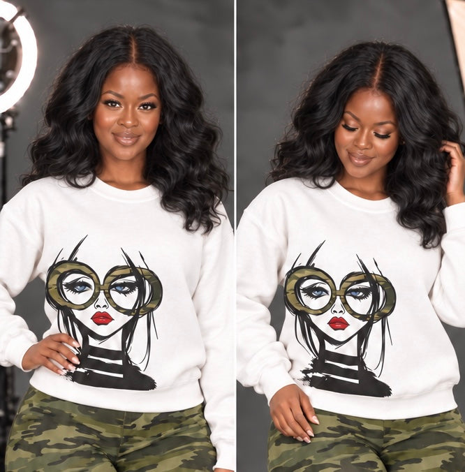 Camo Girl Glasses Crewneck