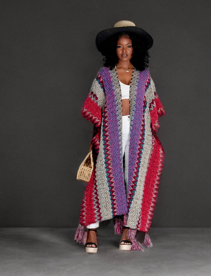 Boho Luxe Tassel Duster Kimono red