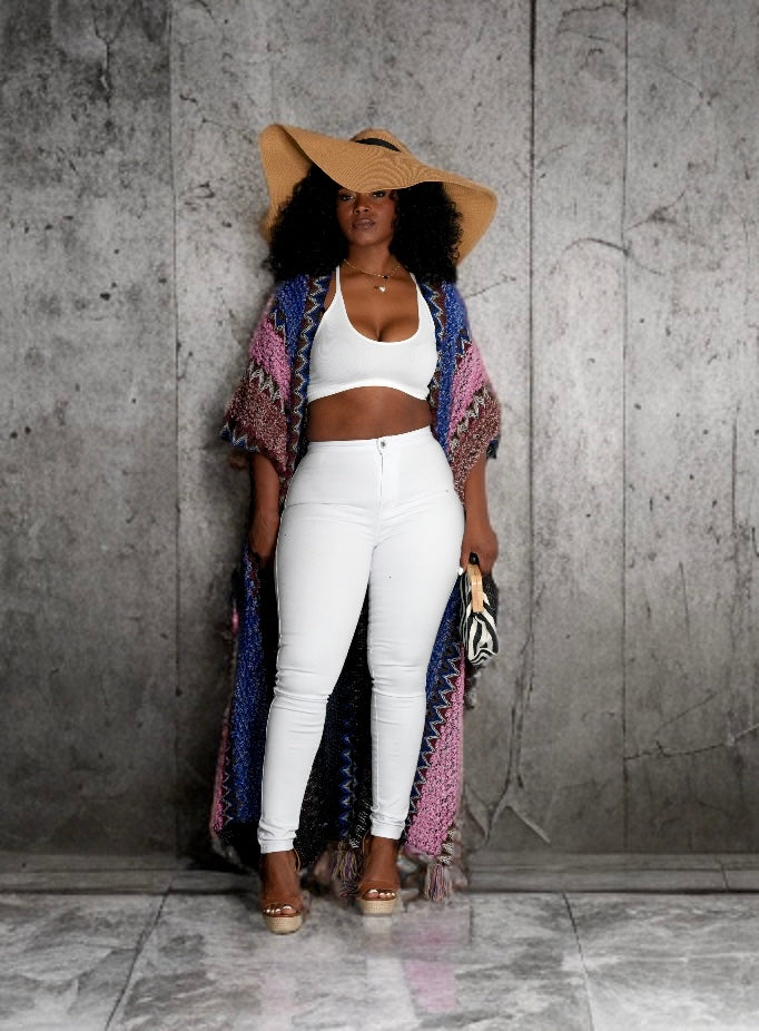 Boho Luxe Tassel Duster Kimono Pink