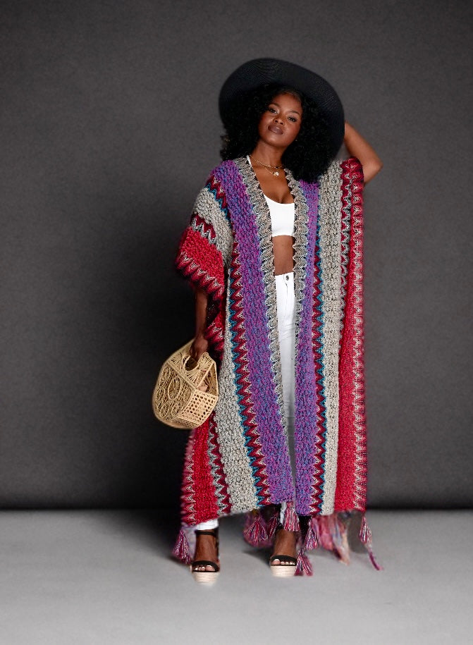 Boho Luxe Tassel Duster Kimono red