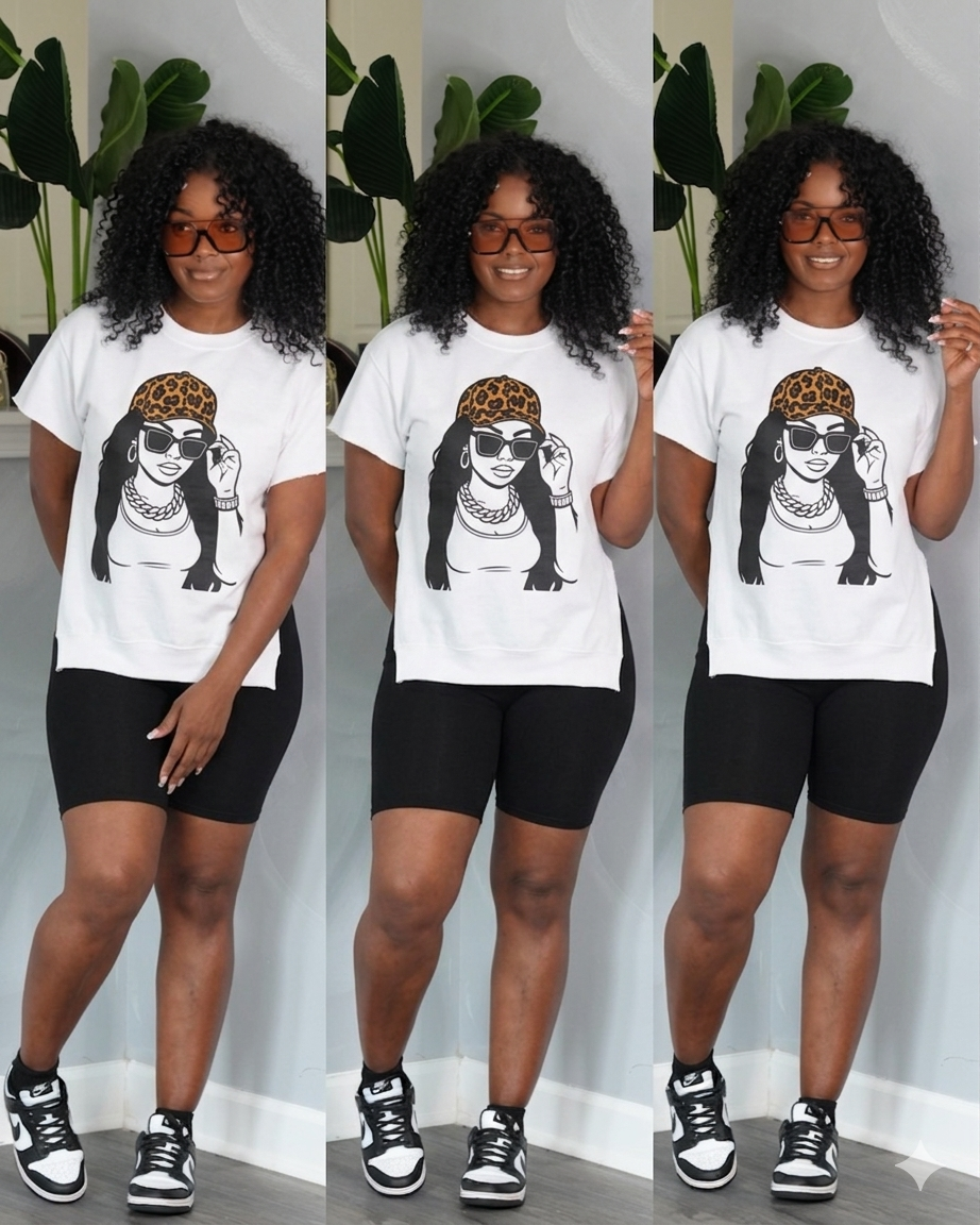 Summer Cut Crewneck Cheetah Hat Girl