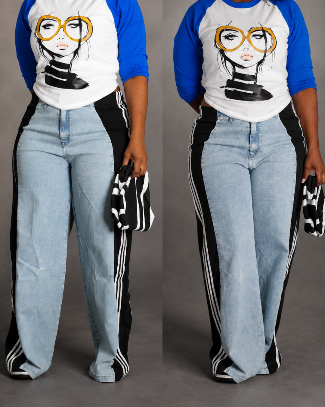 Light Denim W/black side panels