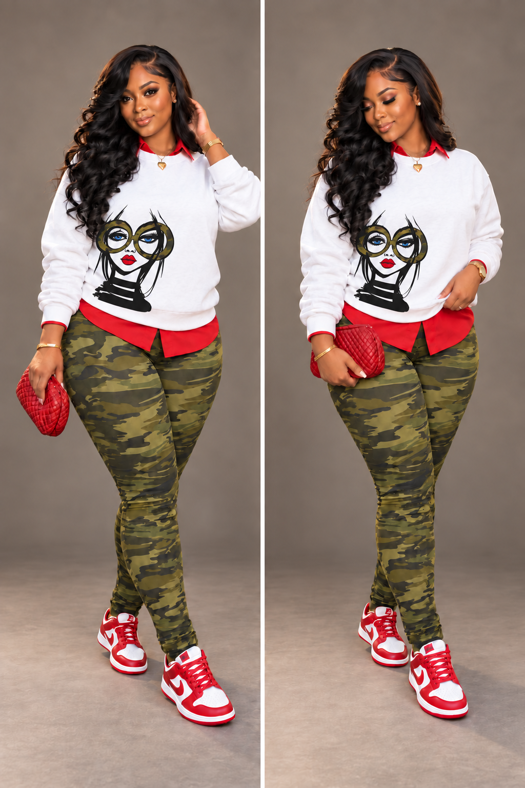 Camo Girl Glasses Crewneck