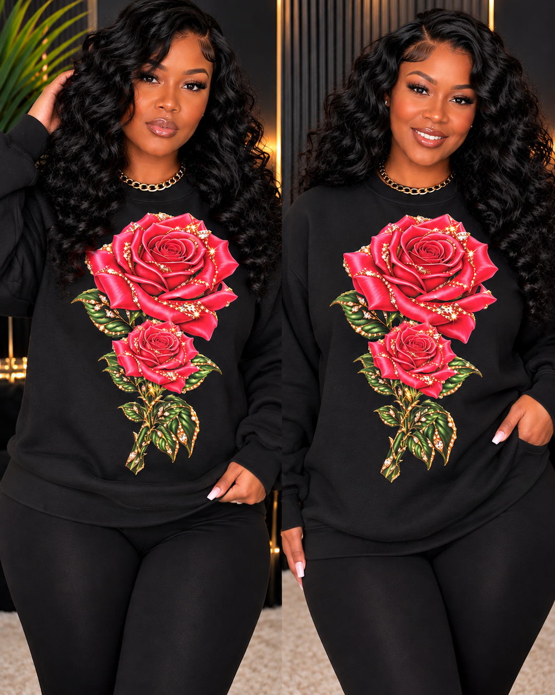 Diamond Rose Black Crewneck