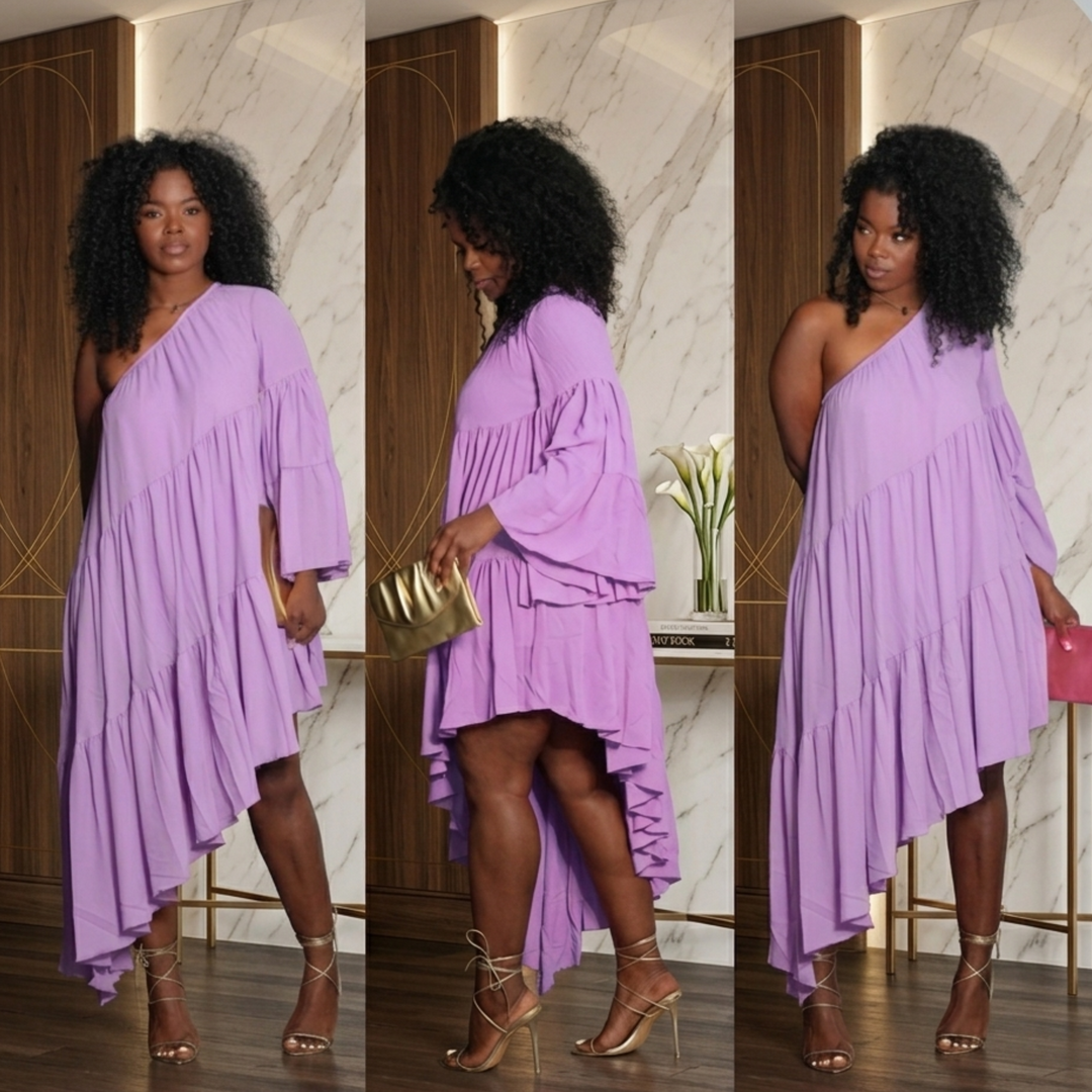 Goddess One-Shoulder High-Low Ruffle Maxi Dress two colors