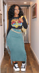 Mineral Wash Fringe Skirt Teal Blue