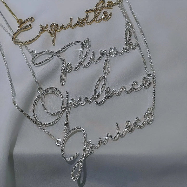 Personalized Customized Diamond Crystal Name Necklace Stainless Steel Gold Nameplate Sparkling Necklace Women's Gift