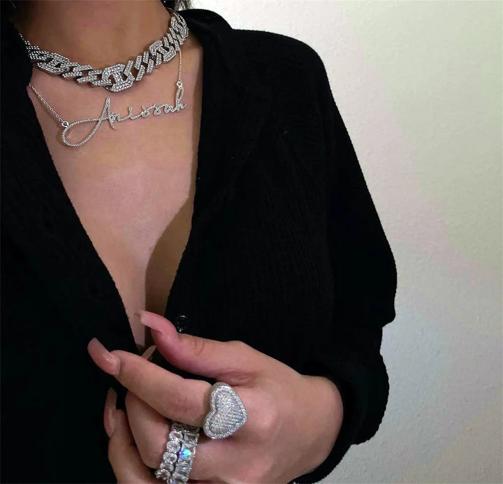 Personalized Customized Diamond Crystal Name Necklace Stainless Steel Gold Nameplate Sparkling Necklace Women's Gift