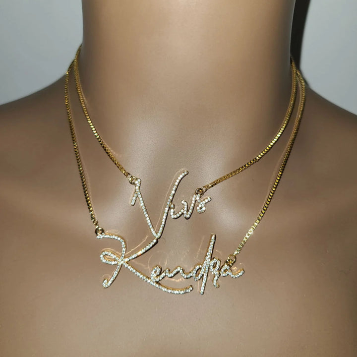 Personalized Customized Diamond Crystal Name Necklace Stainless Steel Gold Nameplate Sparkling Necklace Women's Gift