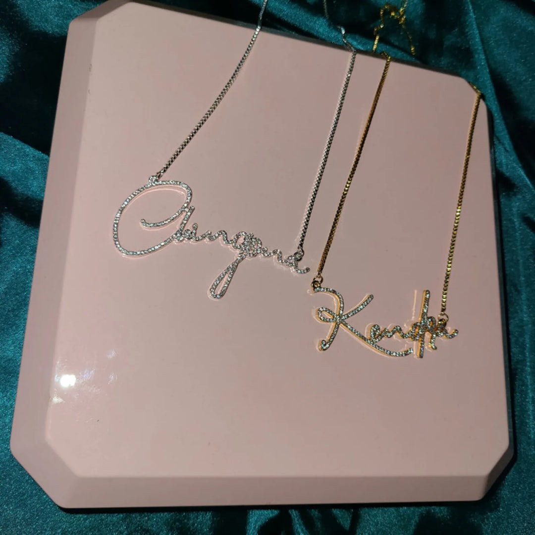 Personalized Customized Diamond Crystal Name Necklace Stainless Steel Gold Nameplate Sparkling Necklace Women's Gift