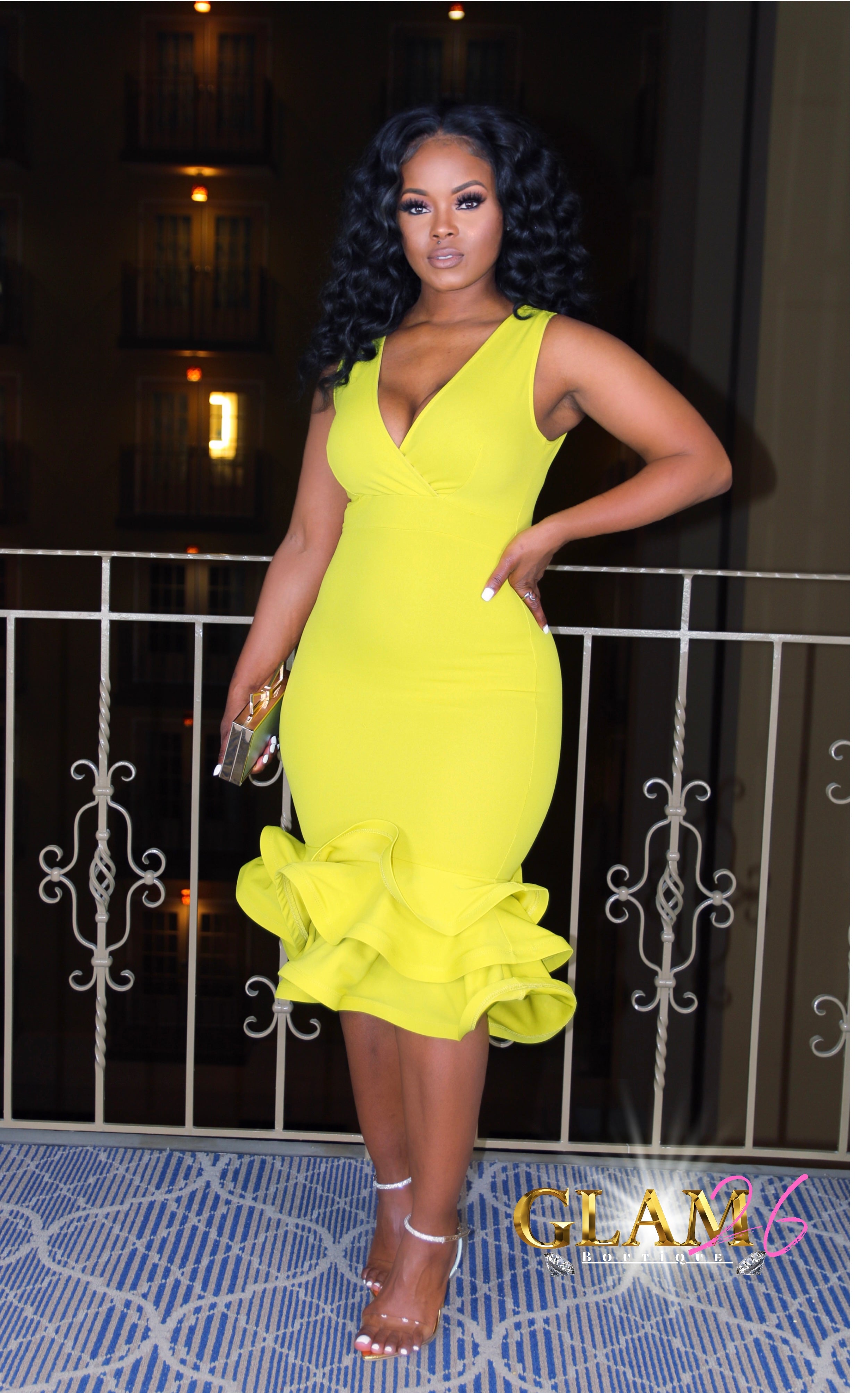 Angela Basset Ruffled Dress Lime Glam26 Boutique angela-basset-ruffled-dress-lime-glam26-boutique